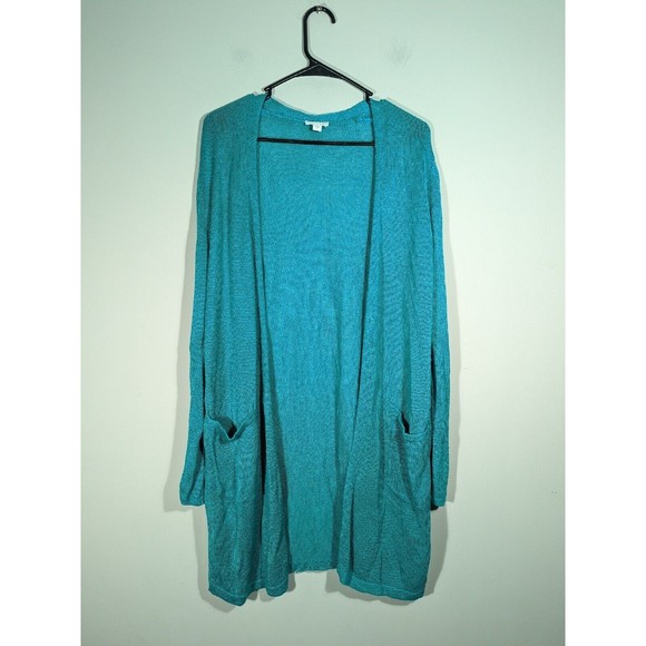 J.Jill Teal Linen Blend Open Front Knit Cardigan Women Size S - Picture 1 of 7